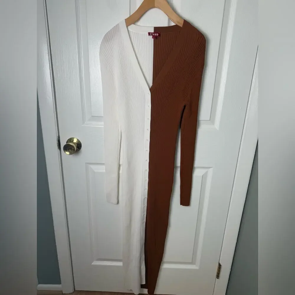 Staud Shoko Sweater Dress in Tan White L - Picture 3 of 9